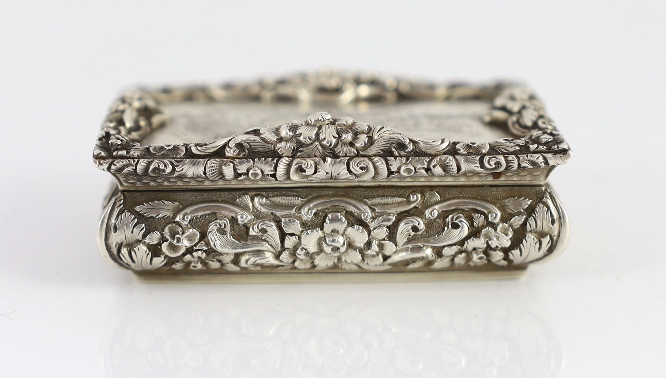 An unusual early Victorian silver rectangular snuff box, commemorating Grace Darling